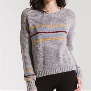 RaG POeTs • Striped Grey Sweater Mohair Blend Women's Small S Balloon Sleeves